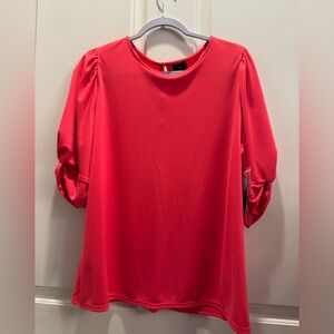 Clearance - Elegant Coral Blouse with Gathered Sleeves